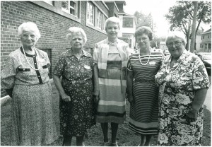 Four attendees of the YPU reunion in August 1988. From left to right: Margaret MacFarlane, Ida Eagles, Anne Loftus, Myrtle Dempsey, and Marion Wood