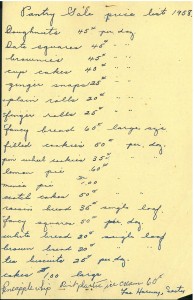 Port Elgin Ladies Aid pantry sale list, 1958
