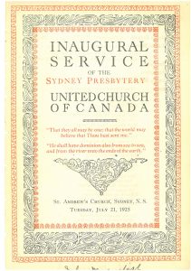 Inaugural Service of Sydney Presbytery, July 21, 1925