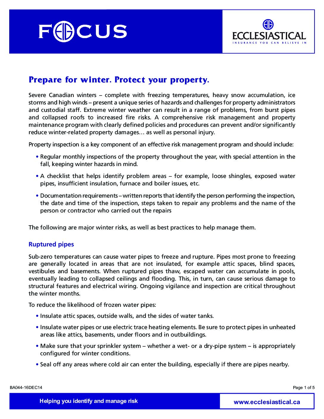Ecclesiastical Insurance – Risk Control Bulletin – Snow Load
